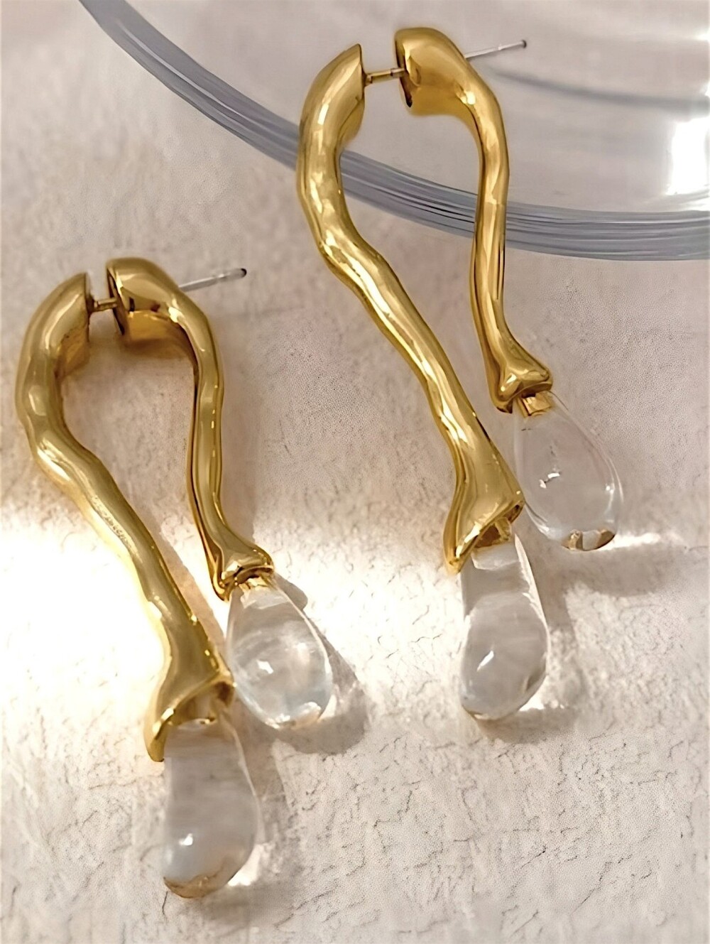 Clear Resin & Molten Gold Teardrop Dangle Front Back Earrings; 2.3" Long; NWOT - Picture 5 of 7